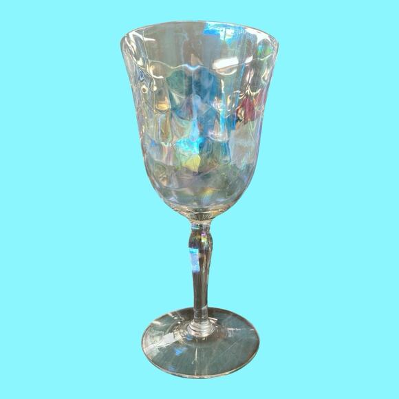 6 Fostoria Crystal Pearl Shell Iridescent Wine Glasses Loop Optics - Picture 2 of 15